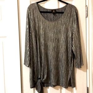 JM Collection holiday pullover blouse with round scooped neckline.